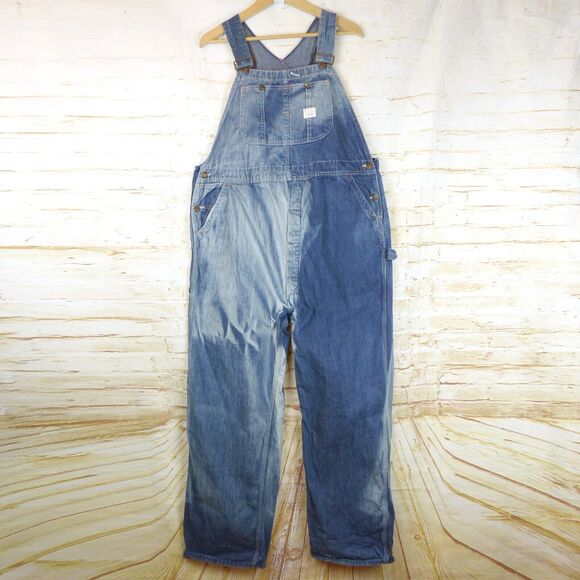 VTG JCPenney Big Mac 70s Denim Overalls Carpenter 43X30.5 Square Back Union Made - Picture 2 of 16